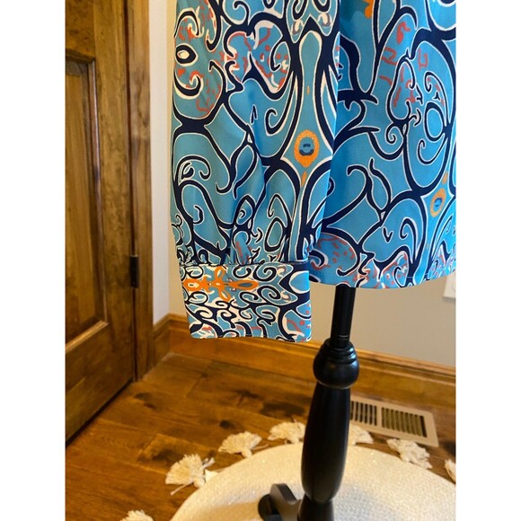 Boho Womens Blouse Size Large Button Down Blue Patterened Top Cuffed Sleeves - Picture 5 of 11